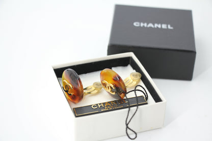 Chanel Vintage 97P Tortoiseshell Round Brown Earrings