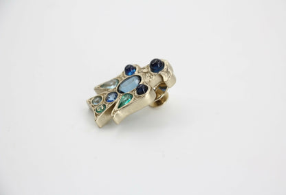 Chanel Vintage 07A Gripoix Blue Black & Green Eagle Brooch