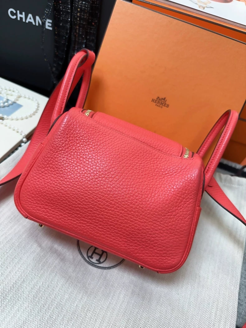 Hermes Mini Lindy bag gold hardware Texas pink
