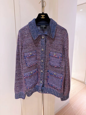 Chanel 23P Pink and Purple Sequined Knit Cardigan