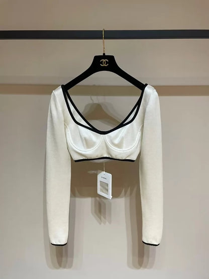 Chanel long-sleeved black and white top