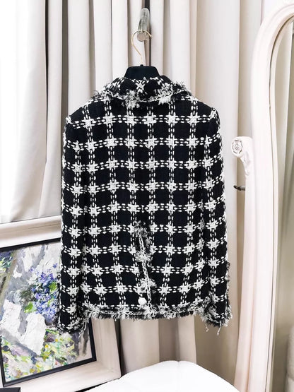 Chanel 07P black and white fringed tweed jacket & dress set