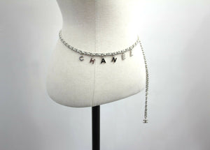 Chanel Vintage 09C Leather-threaded Metal Olive Green and Silver Waist Chain L91