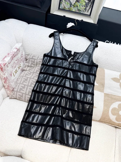 Chanel Spring/Summer 2024 black striped leather dress