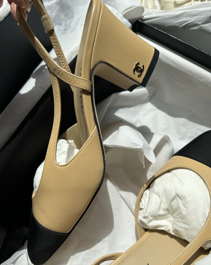 Chanel slingback classic beige high heels