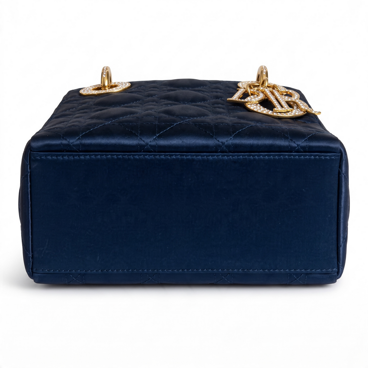 Dior Mini Lady Dior Navy Blue Gold Crystals Lucite Silk Handbag