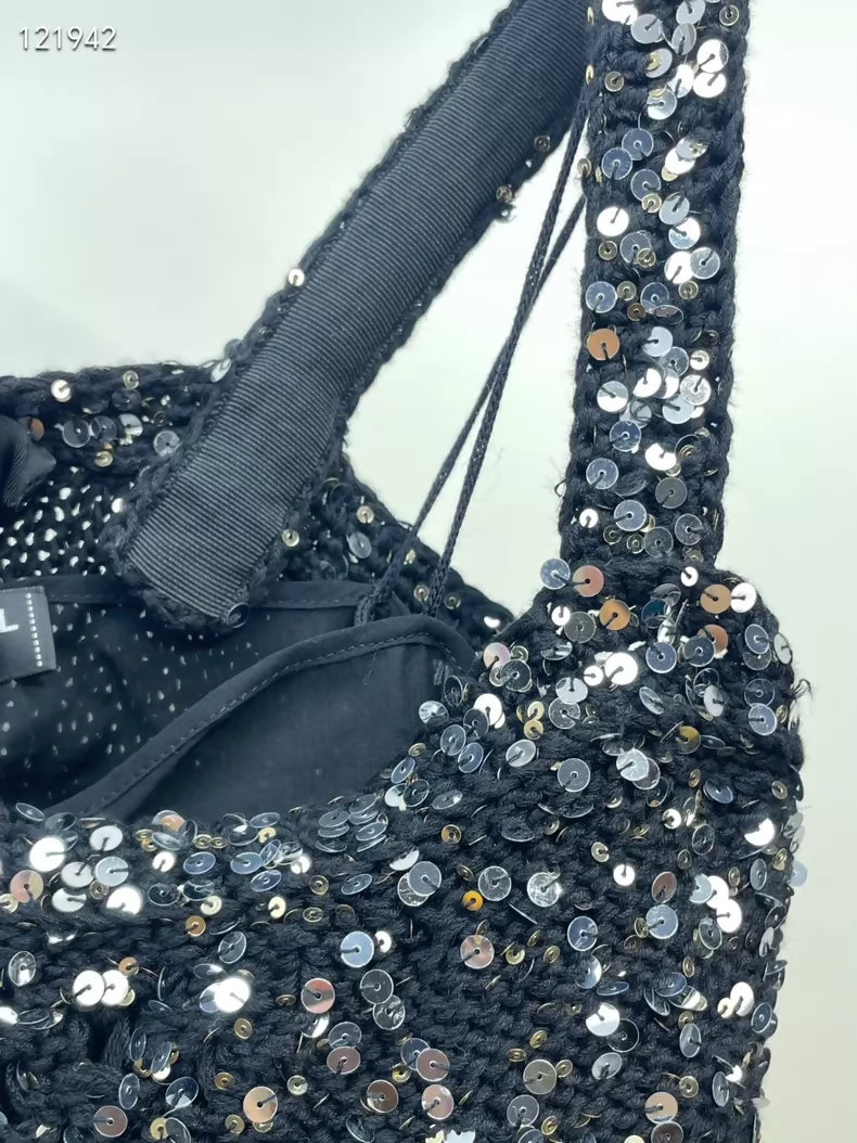 Chanel 23C black sequined tweed dress