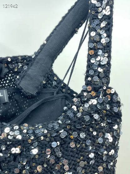 Chanel 23C black sequined tweed dress