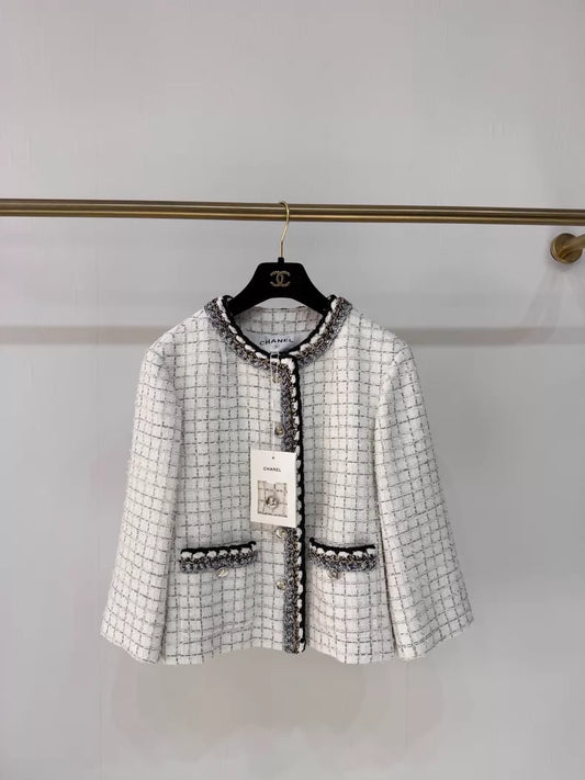 Chanel 25S Black and White Tweed Coat
