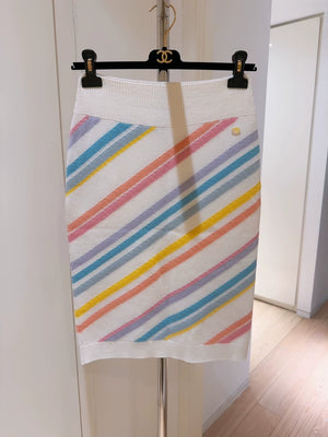 Chanel 19C Rainbow Striped Cashmere Knit Skirt