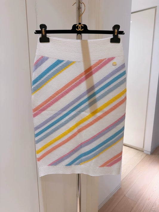 Chanel 19C Rainbow Striped Cashmere Knit Skirt