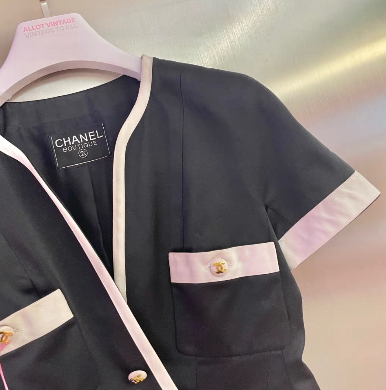 Vintage Chanel black short-sleeved jacket