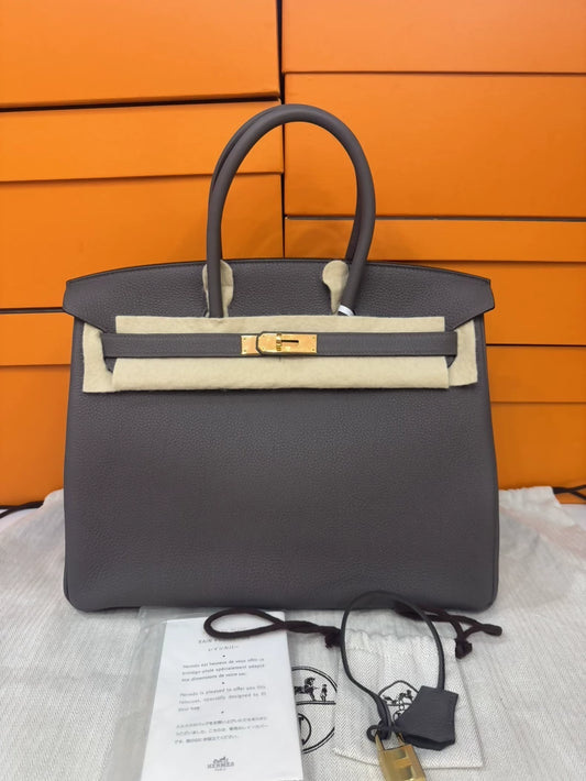 Hermes Birkin 35 grey Togo leather with gold hardware