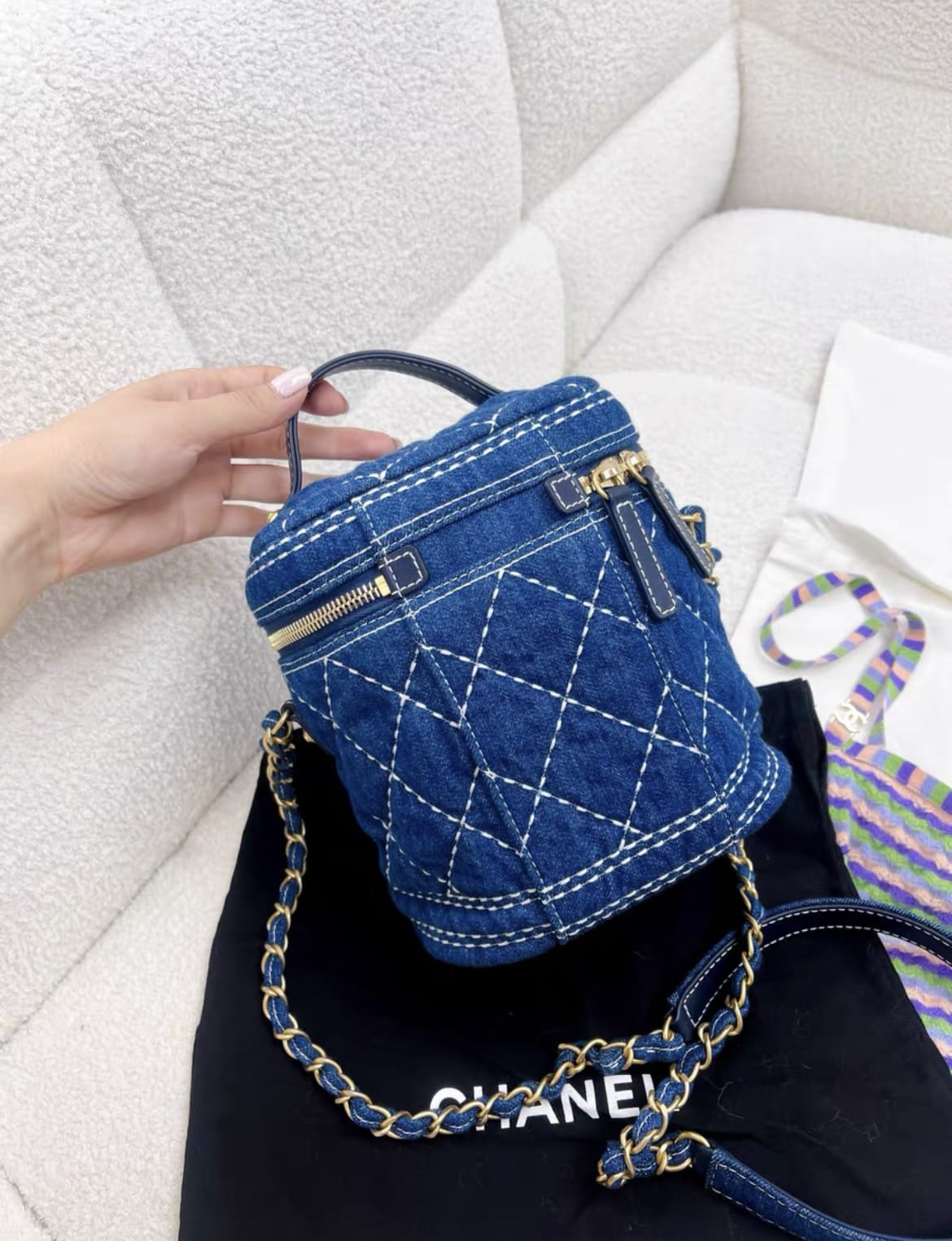 Chanel blue denim vintage vanity case bag