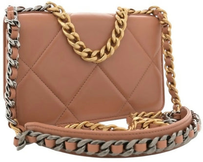 Chanel 19 Caramel Lambskin 21P Wallet On Chain WOC Mixed Metal Hardware