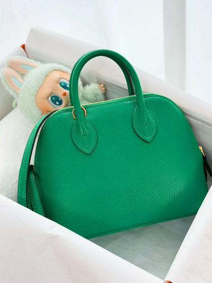 Hermès Mini Bolide Vert Velours / Velvet Green Chevre / Goatskin Leather