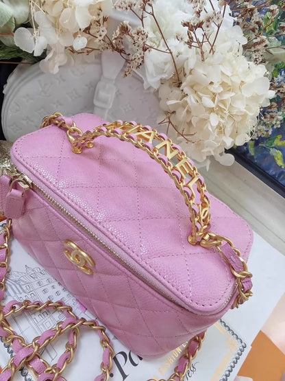 Chanel 22s pink vanity case bag with gold hardware