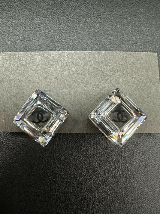 Chanel Vintage 2005 Resin Mirrored Square Coco Mark Translucent Earrings