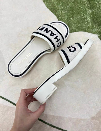 Chanel 22ss cloth white slippers 36,5