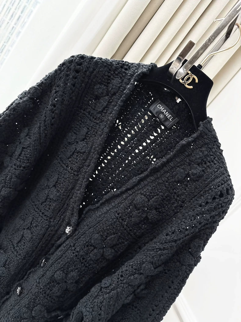 Chanel 25c black crochet cardigan