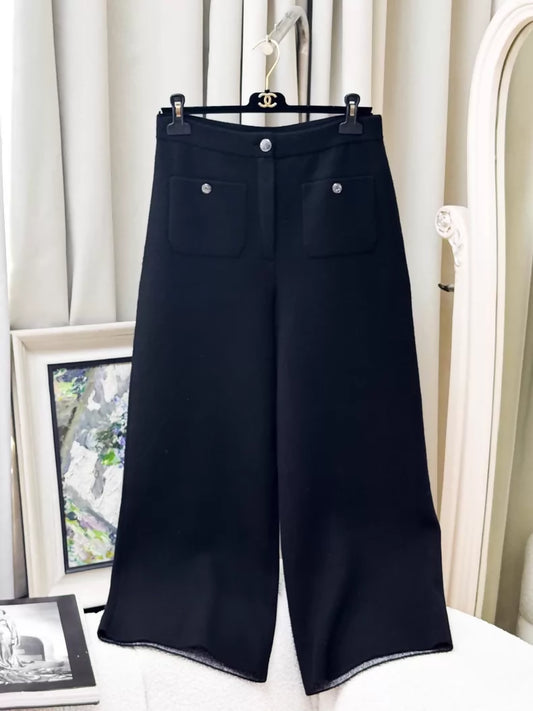Chanel 21B black wool wide-leg pants