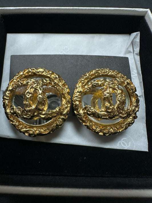 Chanel Vintage 93A Rare Lava Gripoix Mirror Clip-on Earrings