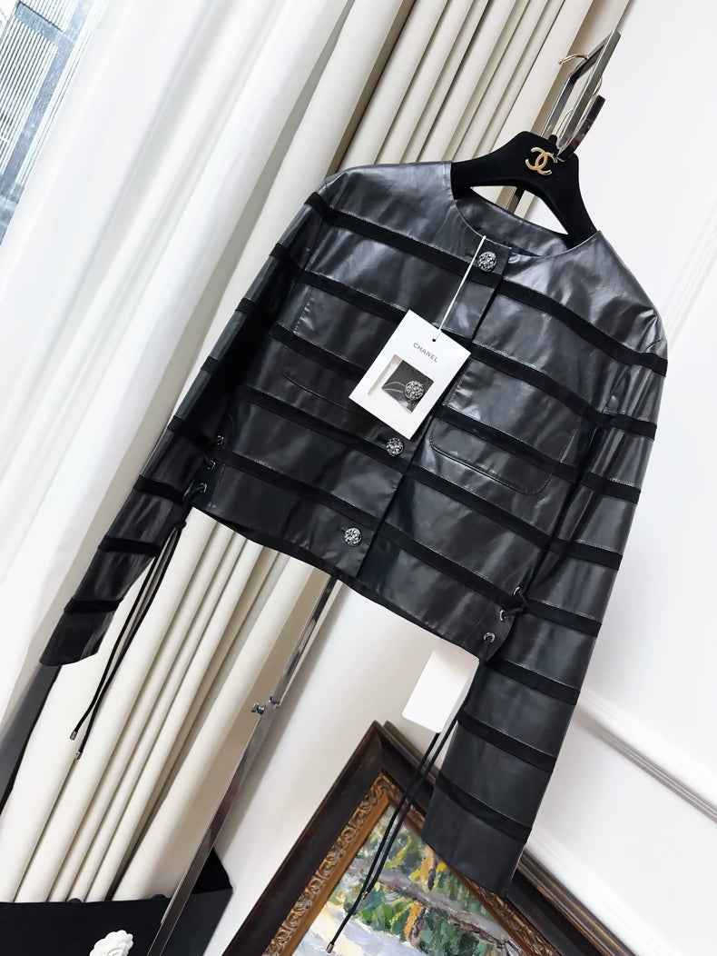 Chanel 24S black striped leather jacket