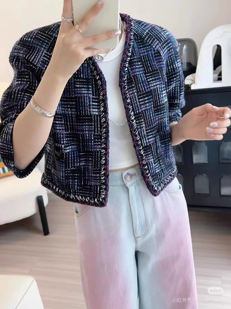 Chanel 23B Purple Tweed Short Jacket