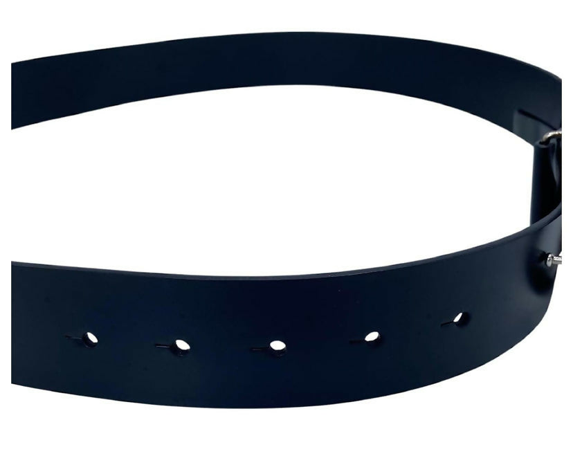 Chanel 2013 Black Silver Oval CC Leather Belt