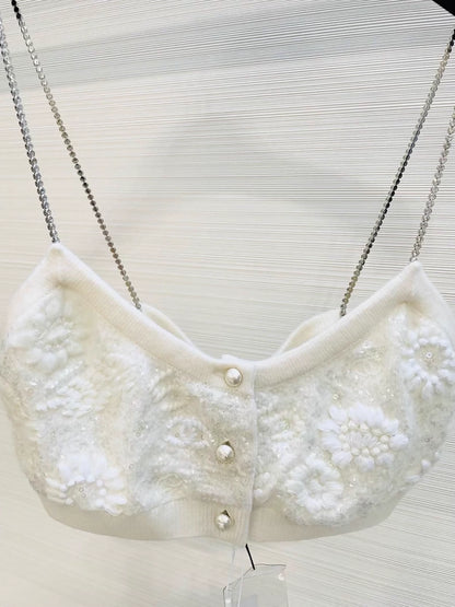 Chanel 21S pearl-embroidered sequined top and cardigan