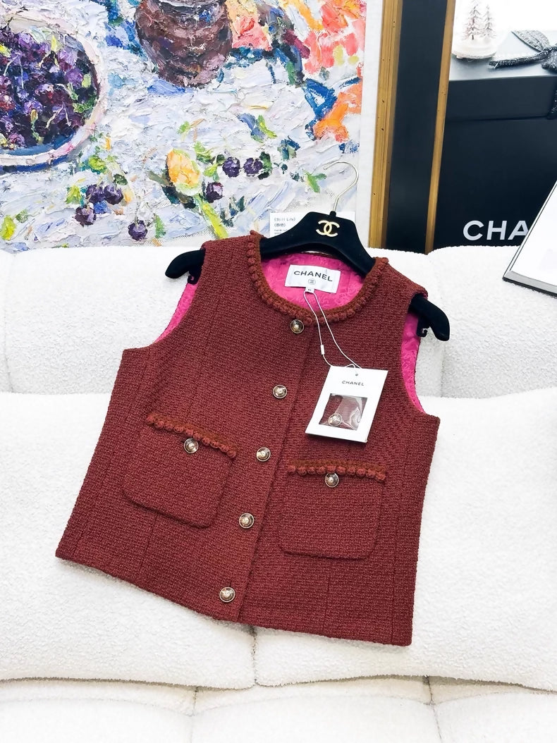 Chanel 24A red tweed vest and skirt set