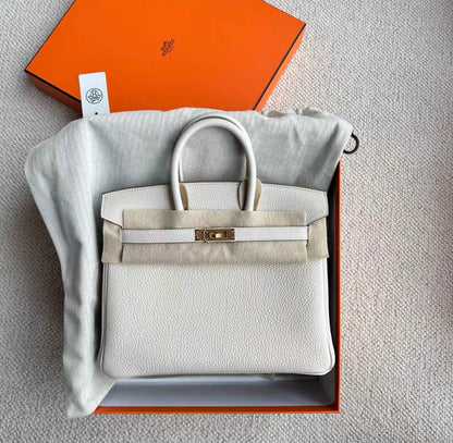 Hermes birkin 25 white gold hardware togo leather B engraved