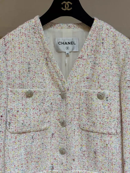 Chanel 25P pink & multicolour Sequined Tweed Jacket