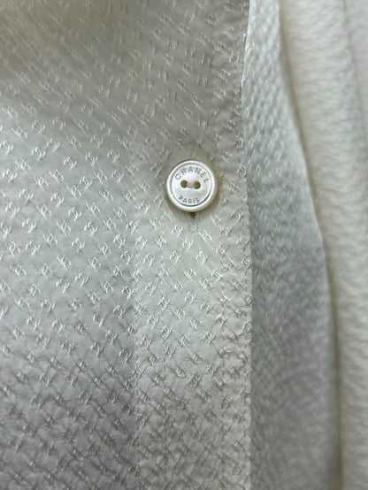 Chanel 26P off-white Double C Print Silk Ribbon Shirt