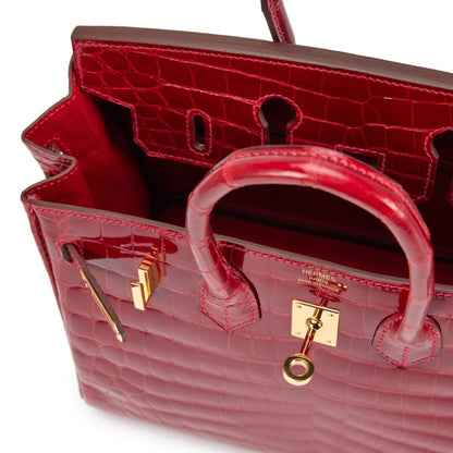 Hermes birkin 25 Red shiny crocodile leather gold hardware
