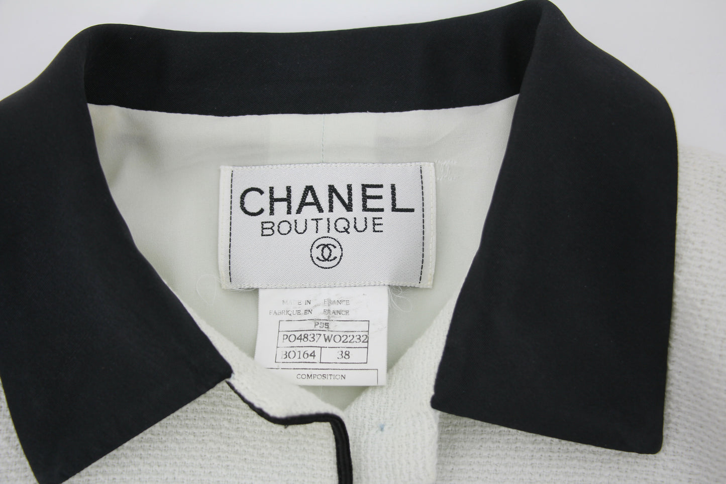 Chanel Vintage P95 Wool Coco Button White Light Green Short Jacket