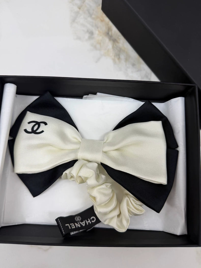 Chanel bow hair tie black and white