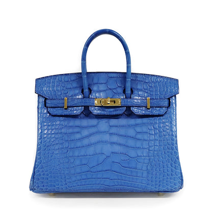 Rare - Hermes Birkin 25 Blue Zellige Matte Alligator Leather Gold Hardware