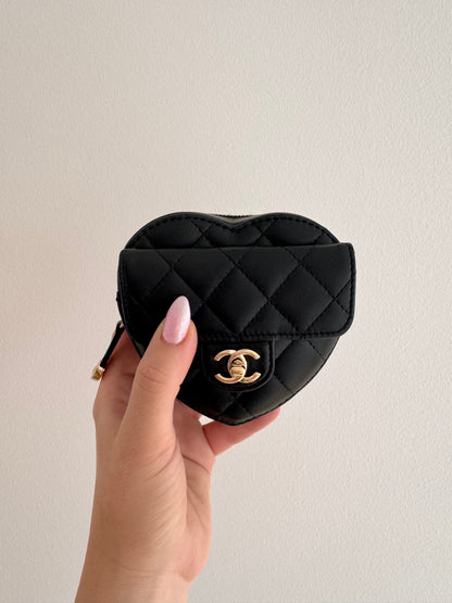 Rent the Chanel Black Quilted Lambskin Mini CC In Love Heart Bag Pale Gold Hardware, 2021