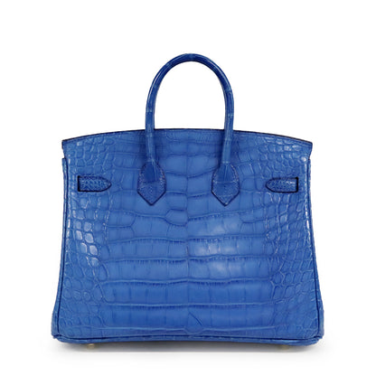 Rare - Hermes Birkin 25 Blue Zellige Matte Alligator Leather Gold Hardware