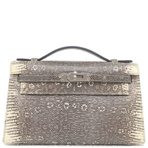 Hermes Kelly Pochette Ombre Lizard Palladium Hardware