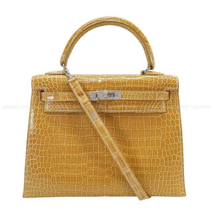 Hermes Kelly 25 Poudre Crocodile Porosus Shiny/18 White Gold/Diamond White Gold Hardware