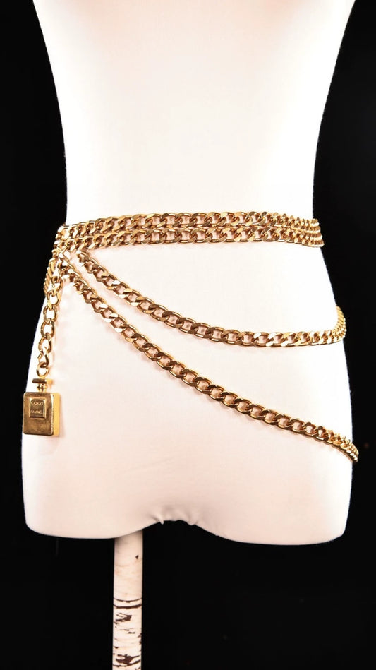 Chanel waist chain belt with a Chanel Coco perfume bottle pendant
