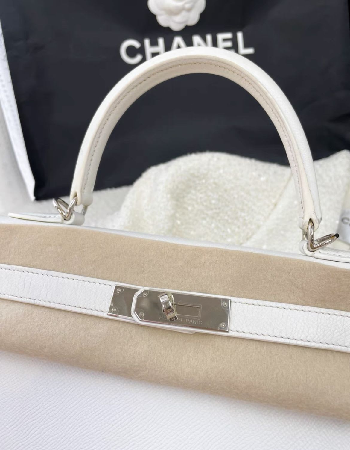 Hermes Kelly 28  pure white epsom leather palladium hardware