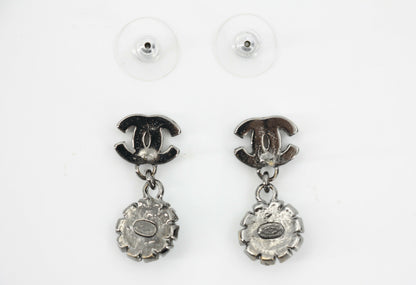 Chanel Vintage 05A Rhinestone Lake Green and Red Round Pendant Stud Earrings