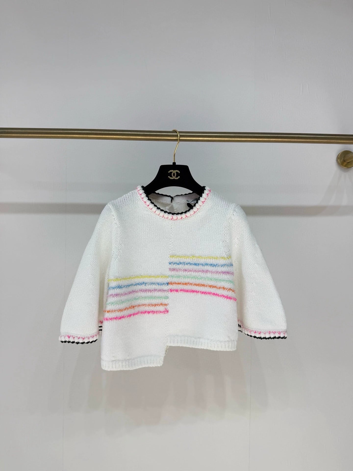 Chanel 24S white Rainbow Striped Knit Top