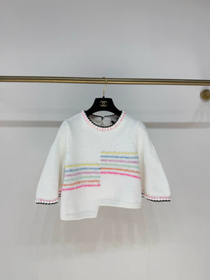 Chanel 24S white Rainbow Striped Knit Top