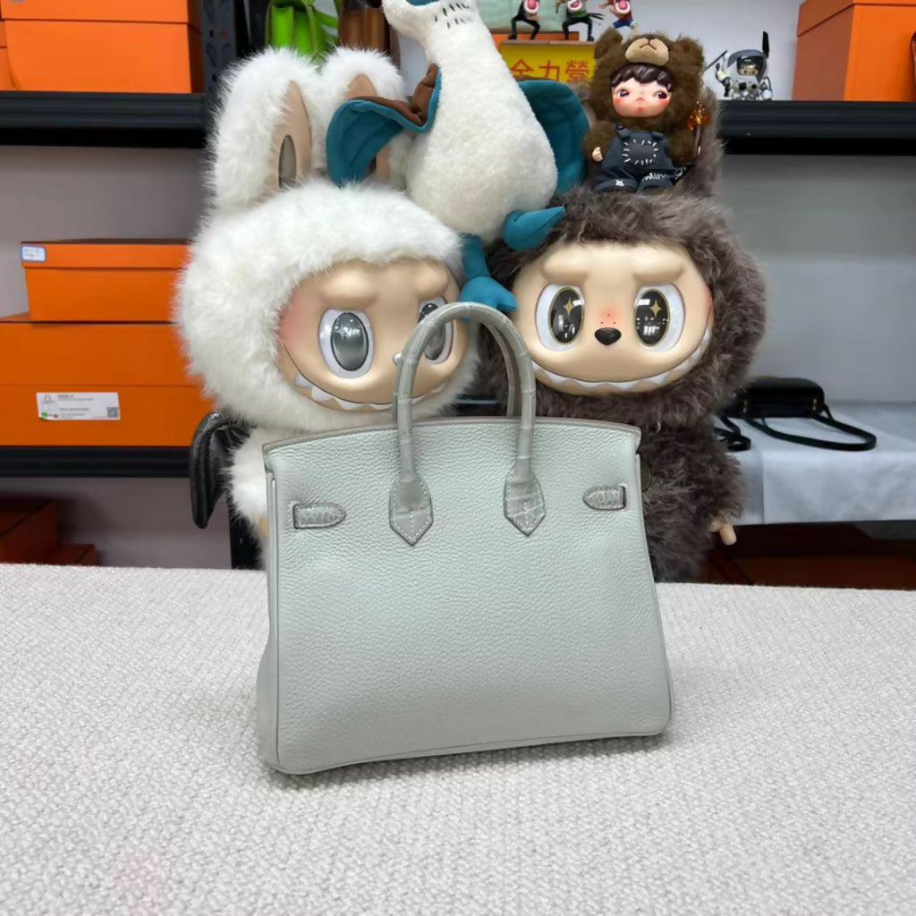 Hermès Birkin 25 Matte Crocodile Touch Pearl Gray Togo Leather