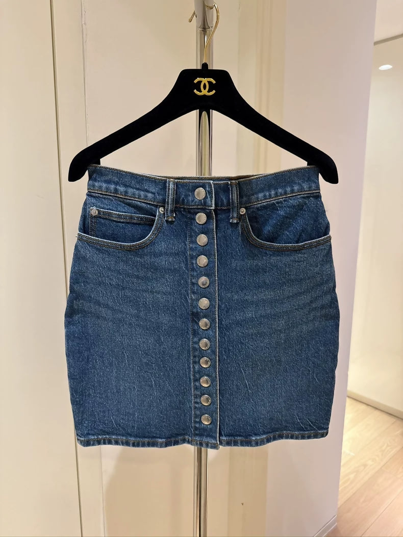 Alexander Wang washed denim straight-button denim midi skirt