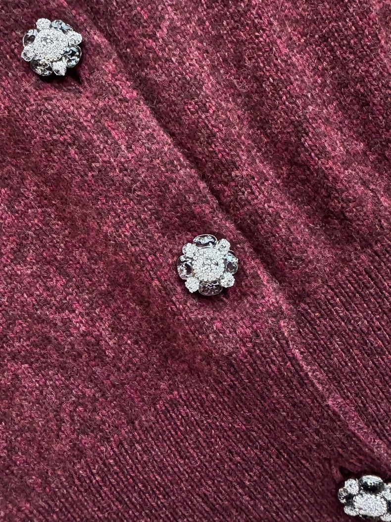 Chanel 24A Burgundy Knit Cardigan